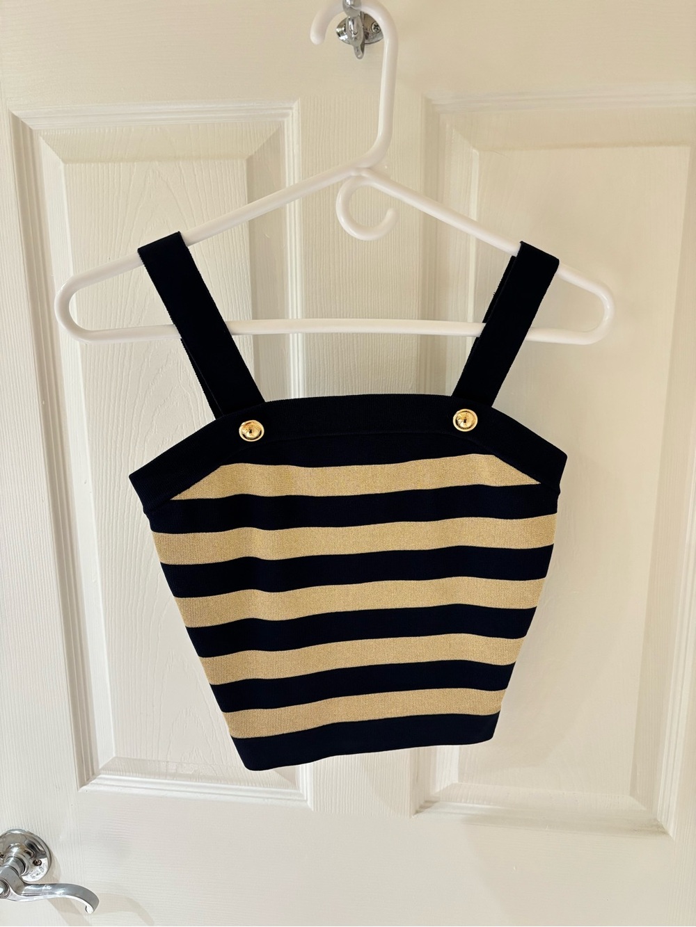 Michael Kors Navy and Gold Striped Crop Tank